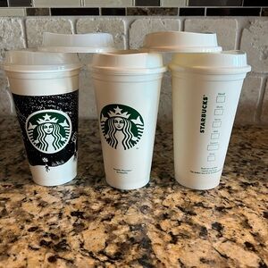 Starbucks | Set of 3 White and Black Reusable Cups 16oz